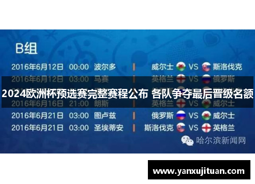 2024欧洲杯预选赛完整赛程公布 各队争夺最后晋级名额